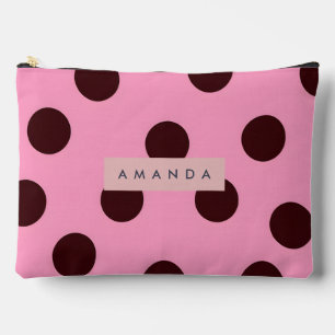 Personalized Pink & Chocolate Polka Dot Accessory Pouch
