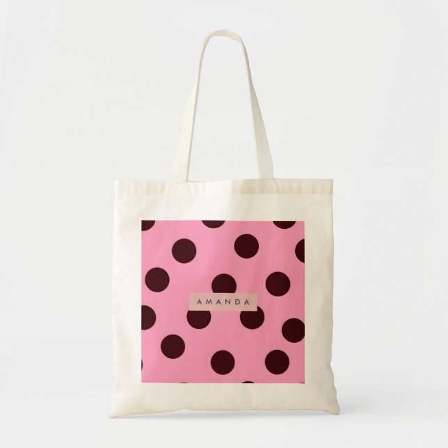 Personalized Pink & Chocolate Polka Dot Tote Bag (Front)