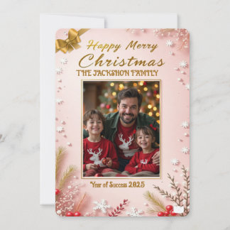 Personalized Pink Christmas Card with Elegant
