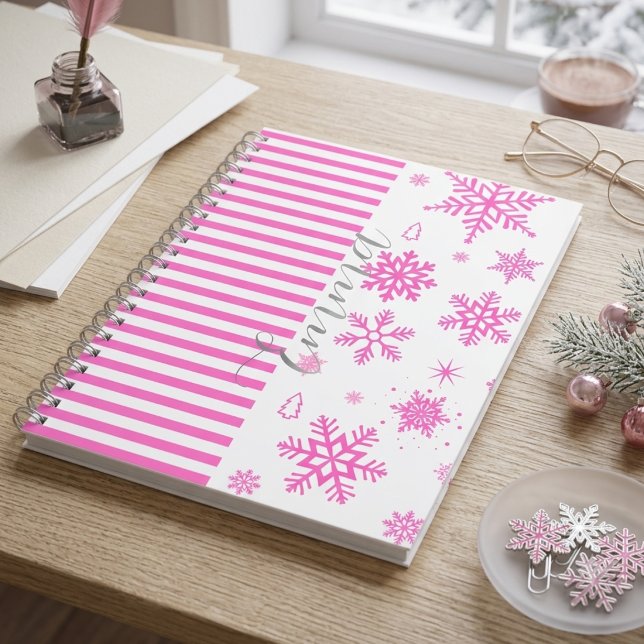 Personalized Pink Christmas Snowflake Notebook (Creator Uploaded)