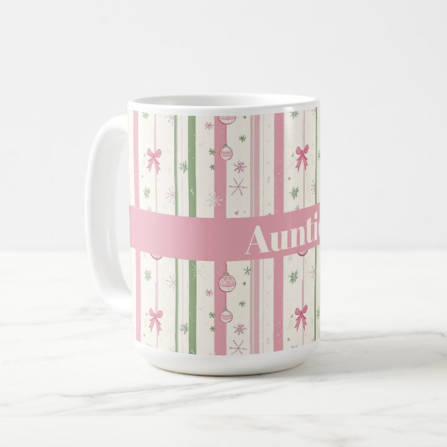 Personalized Pink Coquette Auntie Holiday Coffee Mug (Front Left)