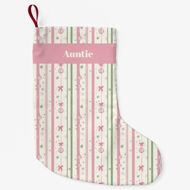 Personalized Pink Coquette Auntie Holiday Small Christmas Stocking (Front)