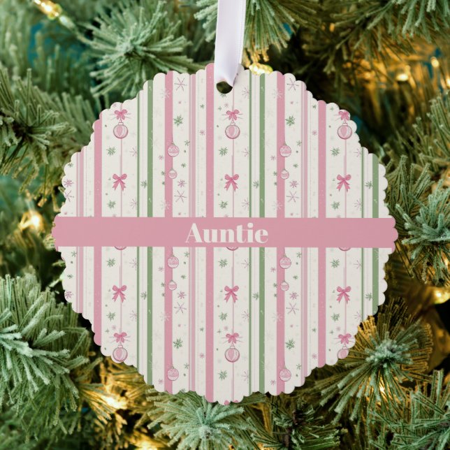 Personalized Pink Coquette Auntie Holiday Tree Decoration Card (Insitu (Tree))