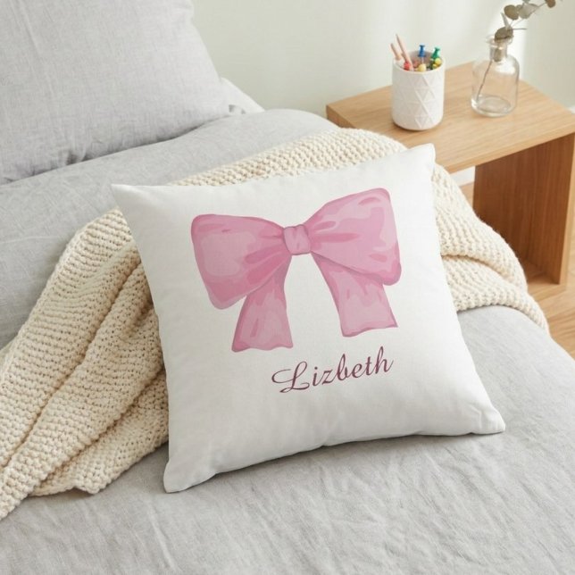 Personalized Pink Coquette Bow Luxury Throw Pillow (Creator Uploaded)