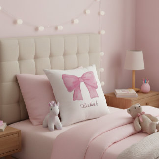Personalized Pink Coquette Bow Luxury Throw Pillow