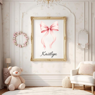 Personalized Pink Coquette Bow Nursery Wall Art 