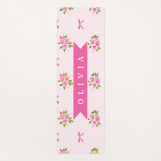 Personalized Pink Coquette Girly Bow Floral Name Yoga Mat