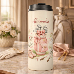 Personalized Pink Coquette Golf Monogram Thermal Tumbler