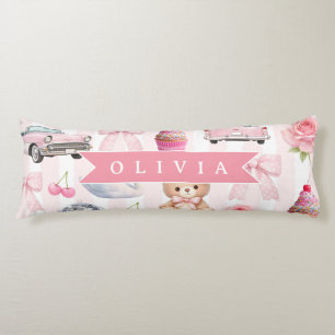 Personalized Pink Coquette Retro Cute Teddy Bear Body Cushion