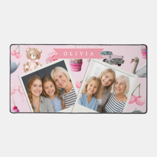 Personalized Pink Coquette Retro Cute Teddy Bear  Desk Mat