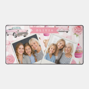 Personalized Pink Coquette Retro Cute Teddy Bear Desk Mat