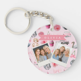 Personalized Pink Coquette Retro Cute Teddy Bear  Key Ring