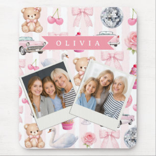 Personalized Pink Coquette Retro Cute Teddy Bear Mouse Mat