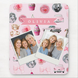 Personalized Pink Coquette Retro Cute Teddy Bear  Mouse Mat