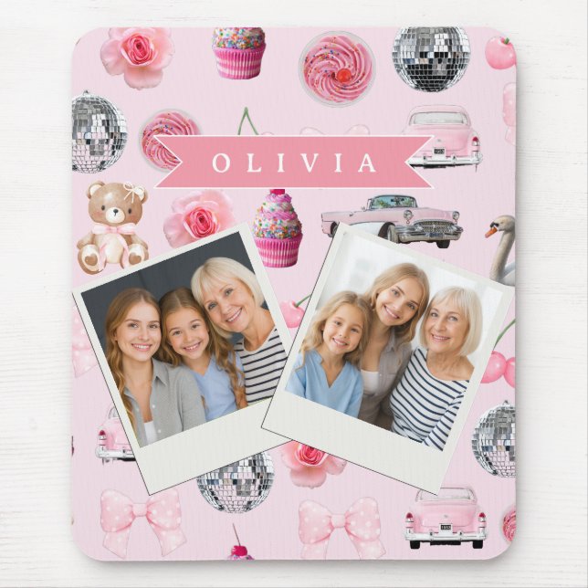 Personalized Pink Coquette Retro Cute Teddy Bear  Mouse Mat (Front)