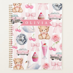 Personalized Pink Coquette Retro Cute Teddy Bear Planner