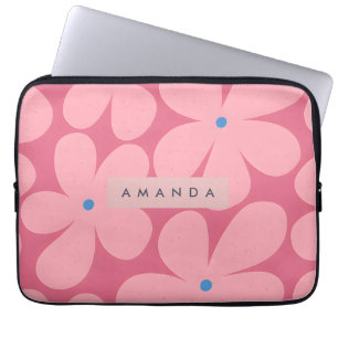 Personalized Pink Daisy and Blue Center Flower  Laptop Sleeve