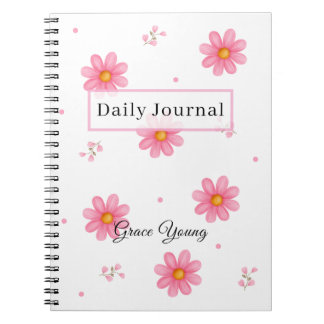 Personalized Pink Daisy Daily Journal Custom Name