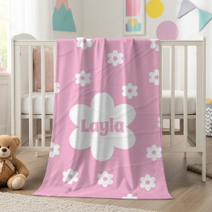 Personalized Pink Daisy Name Fleece Blanket
