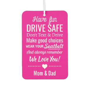Personalized Pink Drive Safe Reminder for Daughter Car Air Freshener