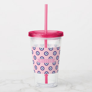 Personalized Pink Evil Eye Pattern Gifts With Name Acrylic Tumbler