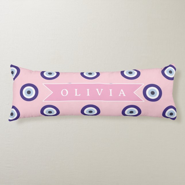 Personalized Pink Evil Eye Pattern Gifts With Name Body Cushion (Front)