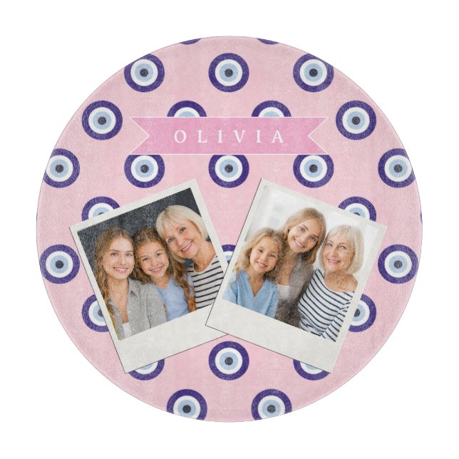 Personalized Pink Evil Eye Pattern Gifts With Name Cutting Board (Front)