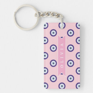 Personalized Pink Evil Eye Pattern Gifts With Name Key Ring