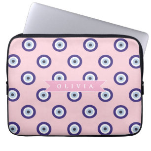 Personalized Pink Evil Eye Pattern Gifts With Name Laptop Sleeve