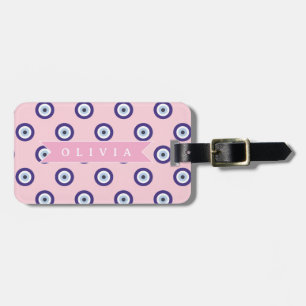 Personalized Pink Evil Eye Pattern Gifts With Name Luggage Tag