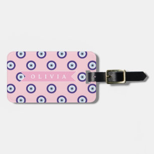 Personalized Pink Evil Eye Pattern Gifts With Name Luggage Tag