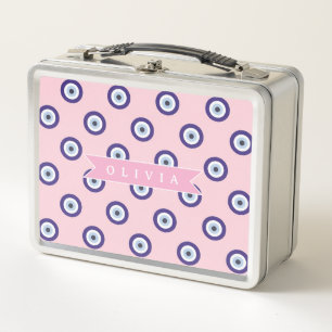 Personalized Pink Evil Eye Pattern Gifts With Name Metal Lunch Box