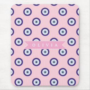 Personalized Pink Evil Eye Pattern Gifts With Name Mouse Mat