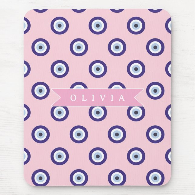 Personalized Pink Evil Eye Pattern Gifts With Name Mouse Mat (Front)