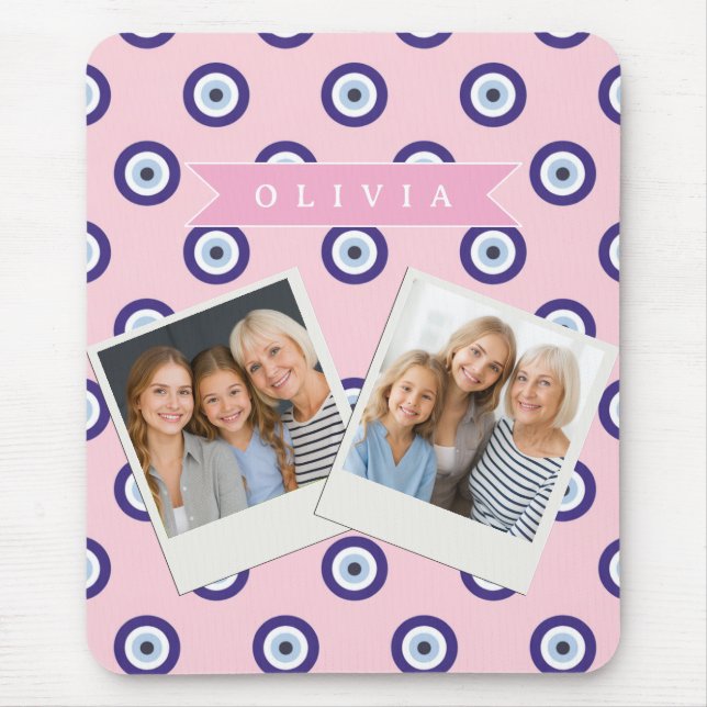 Personalized Pink Evil Eye Pattern Gifts With Name Mouse Mat (Front)