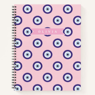 Personalized Pink Evil Eye Pattern Gifts With Name Notebook
