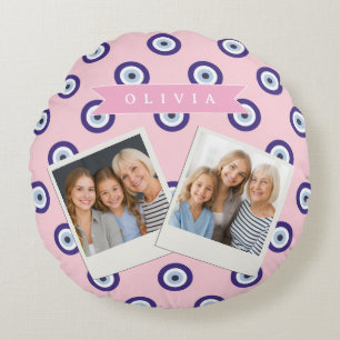 Personalized Pink Evil Eye Pattern Gifts With Name Round Cushion