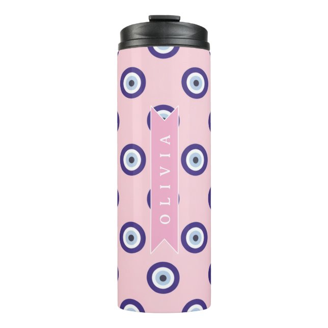 Personalized Pink Evil Eye Pattern Gifts With Name Thermal Tumbler (Front)