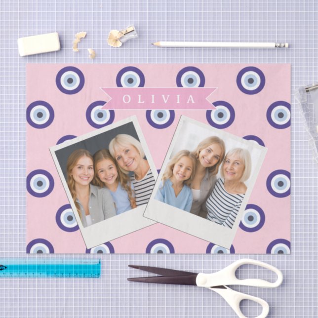 Personalized Pink Evil Eye Pattern Gifts With Name Tissue Paper (Craft)