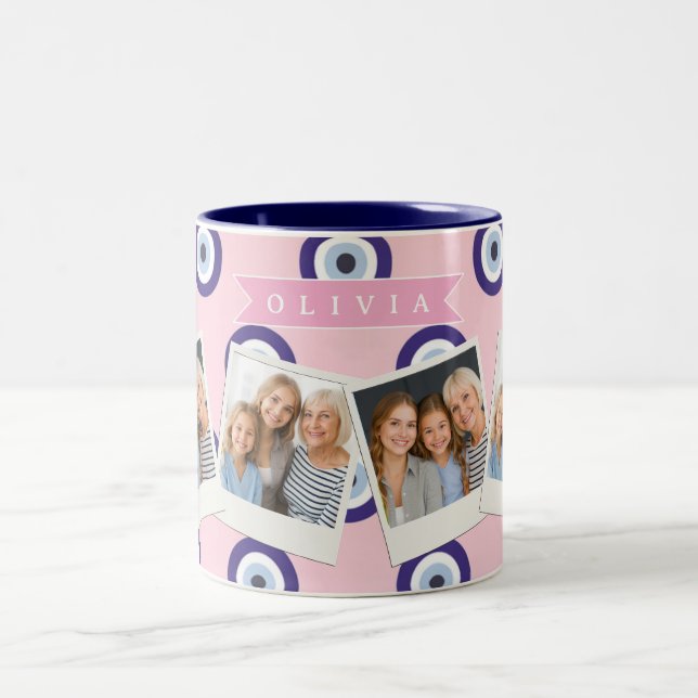 Personalized Pink Evil Eye Pattern Gifts With Name Two-Tone Coffee Mug (Center)