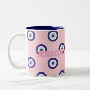 Personalized Pink Evil Eye Pattern Gifts With Name Two-Tone Coffee Mug