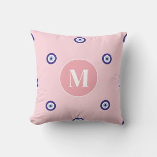 Personalized Pink Evil Eye Pattern Monogram Cushion
