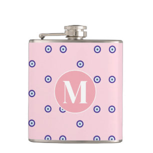 Personalized Pink Evil Eye Pattern Monogram Hip Flask