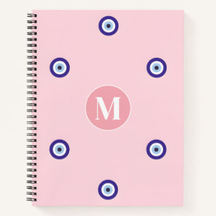 Personalized Pink Evil Eye Pattern Monogram Notebook