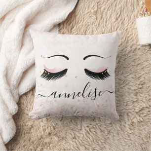 Personalized Pink Eyelashes with Diamonds Cushion
