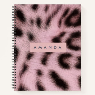 Personalized Pink Faux Fur Leopard Print Notebook