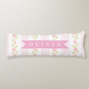 Personalized pink feminine coquette floral striped body cushion