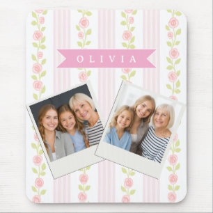 Personalized pink feminine coquette floral striped mouse mat