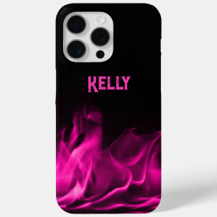 Personalized Pink Flames on Black iPhone 15 Pro Max Case