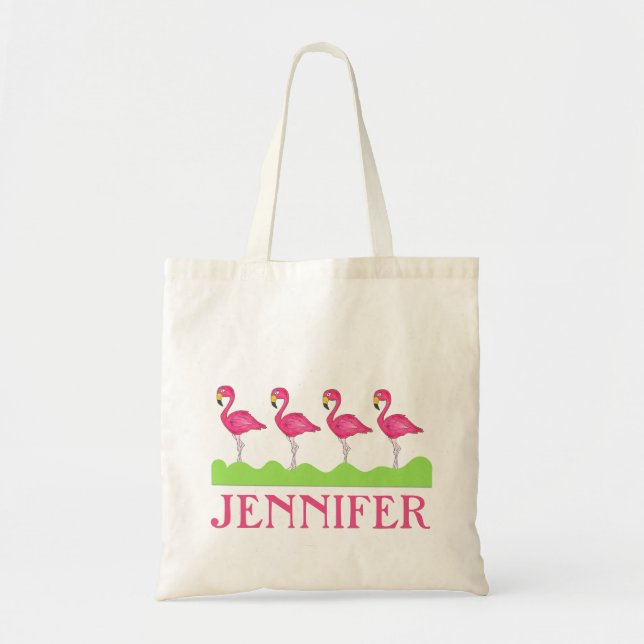Personalized Pink Flamingo Flamingos Tote Bag (Front)